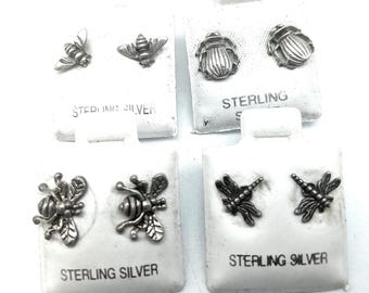 Oxidized Sterling Silver Bee or Dragonfly Stud Earrings