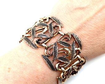Vintage Rose Gold & Black Link Bracelet - 6.75"
