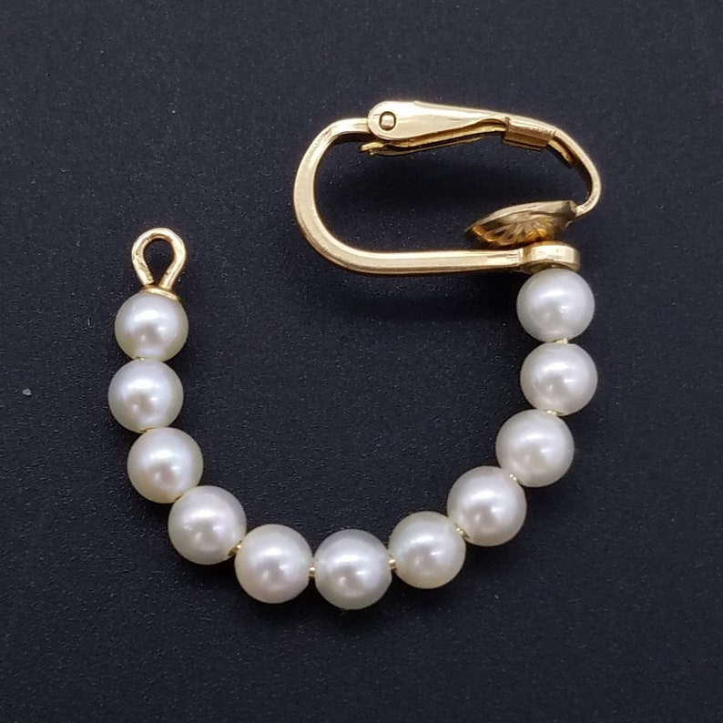 14K Yellow Gold /& Cultured Pearl Half Hoop Clip Estate Earrings 4g 1