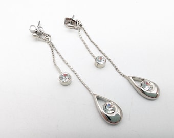 Vintage Lia Sophia Silver Tone "Hidden Secret 2-Part Crystal Drop Earrings - 2.5"