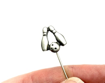 Vintage Silver Tone Bowling Pins & Ball Stick Pin / Lapel Pin