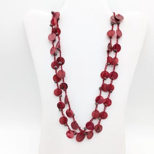 Vintage Coldwater Creek Red Mother of Pearl & Wood Bead Necklace - 20-22" Adjustable