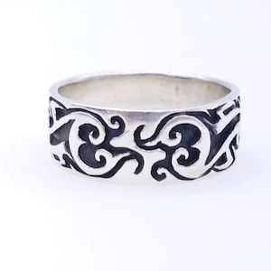 Vintage Pacific Islander Design Sterling Silver Ring Band - Size 10.75