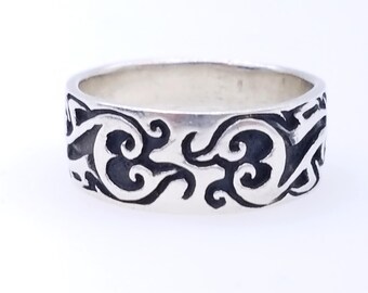 Vintage Pacific Islander Design Sterling Silver Ring Band - Size 10.75