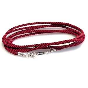 Minimalist Red Silk Cord Necklace: Sterling Silver, 14k Gold Filled, Rope Necklace, Made to Order, Carabiner Charm Holder