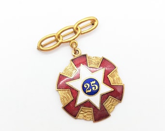 Antique Gold Plated Odd Fellows Order 25 Year Award Pin/Badge Engraved Ontario 13383