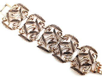 Rose Gold Plated & Black Enamel Link Bracelet - 6.75"