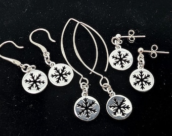 Sterling Silver Snowflake Dangle Earrings – Holiday Winter Jewelry