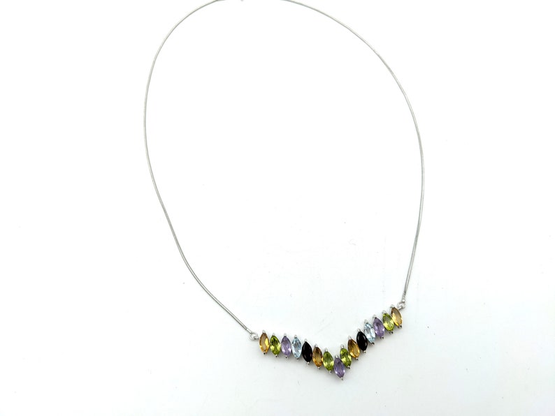 Vintage Sapphire Garnet 18 Amethyst Topaz Peridot /& Citrine Sterling Silver Pendant Necklace
