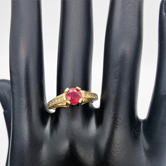 14K Gold Ruby Diamond Ring, Engagement Solitaire,… - image 4