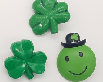 Three Vintage Resin Shamrock Pins - St. Patrick's Day Lapel Pin