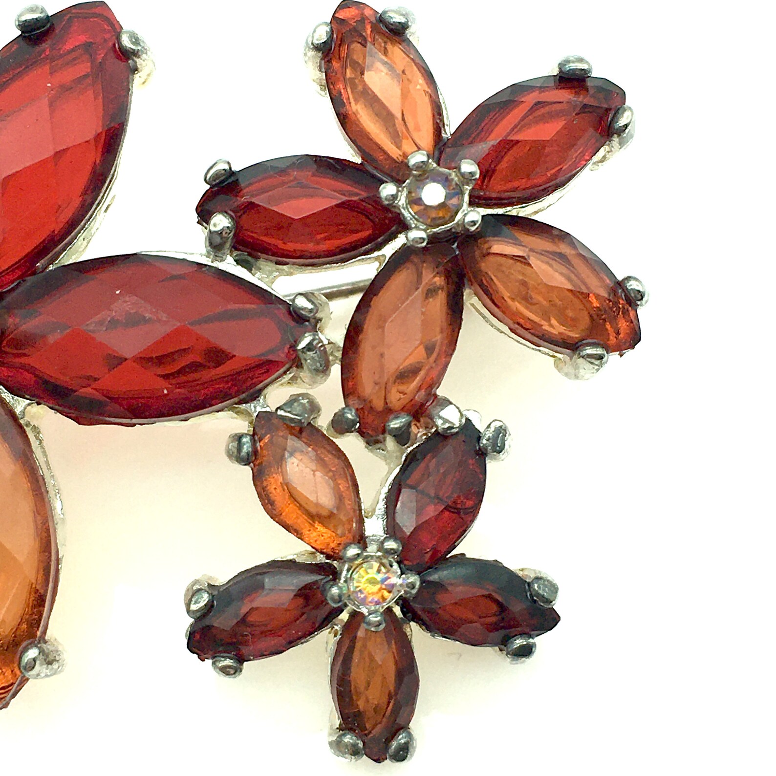 Vintage Ruby Red & Orange Faceted Glass Flower Brooch Etsy