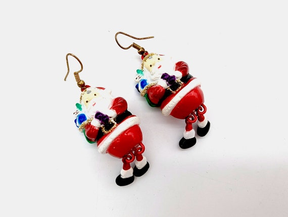 Vintage Dangling Figural Santa Earrings - 2" - image 4