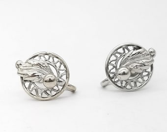 Vintage Alice Silver Tone Leaf Design Screw Back Earrings