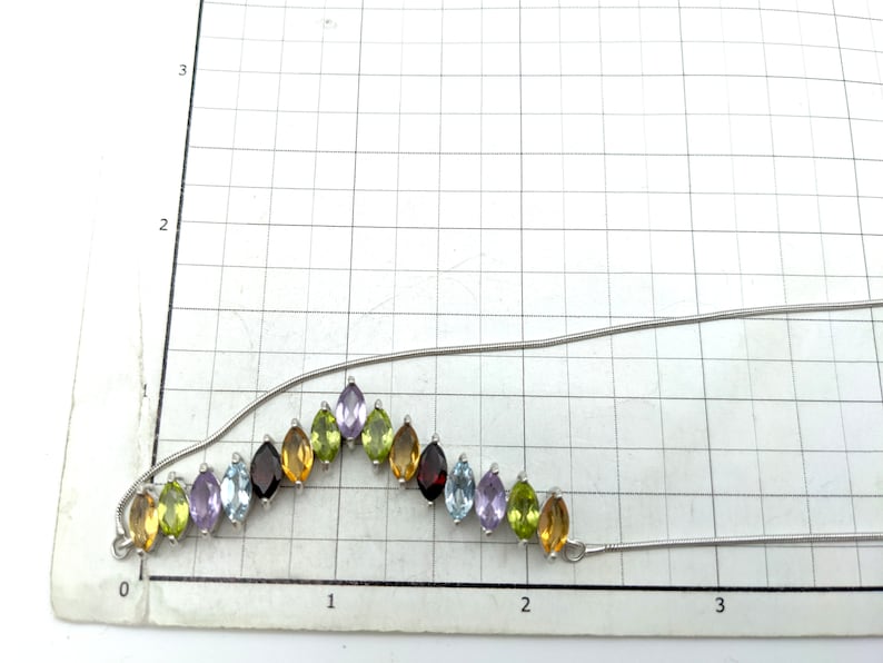 Vintage Sapphire Garnet 18 Amethyst Topaz Peridot /& Citrine Sterling Silver Pendant Necklace