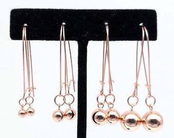 18K Rose Gold Vermeil Sterling Silver Ball Charm Dangle Earrings - 4-10mm, Latch Back