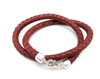 8MM Leather Cord Necklace, Mens Braided or Smooth Stainless Clasp