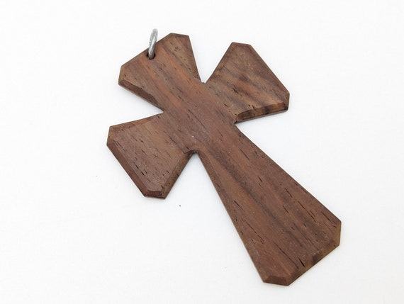 Two Large Vintage Handmade Wood Cross Pendants - image 4