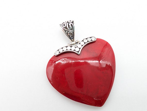 Vintage Sterling Silver & Red Lucite Heart Pendan… - image 3