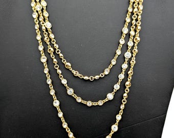 Long 14k Gold-Plated Bezel Set Crystal Station Necklace