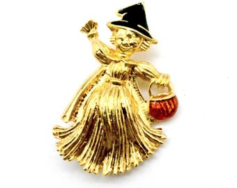 Avon Enameled Scarecrow Witch Pin  - 1.75"
