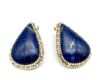 Large Vintage 14K & Teardrop Natural Blue Lapis Lazuli Earrings - 1" Long, 6.3 Grams