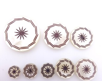 Etched Star Faux Mother of Pearl Buttons - Old Stock, Choice of Sizes
