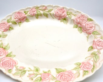 Vintage Vernon Rose Pink Pottery Platter or Divided Bowl by Metlox Poppytrail - 14"