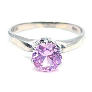 10K White Gold & 1.5 Carat Lab Pink Sapphire Solitaire Ring - Size 5.25, Resizeable