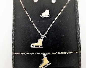 Old Stock Ice Skate Costume Jewelry Set; Includes Ring, Necklace, Bracelet & Earrings