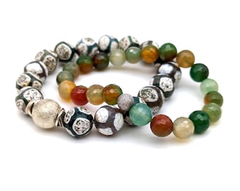 Beaded Stone & Sterlins Silver Stretch Bracelets