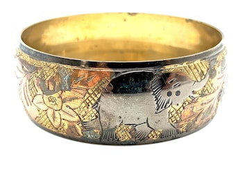Old Stock Etched Elephant Brass Bangle