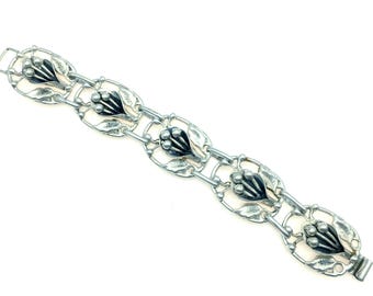Vintage Sterling Silver Floral Link Bracelet - 7.25"