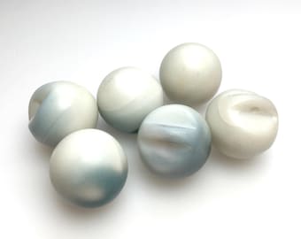 Blue Marbled Ball Buttons: Set of 6 Plastic Shank Buttons (17mm)