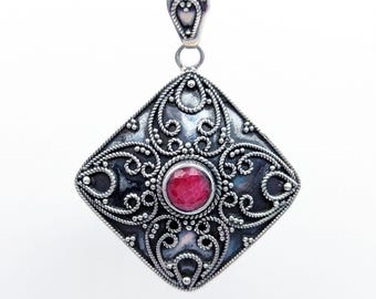 Sterling Silver & Natural Ruby Pendant Signed Samuel Benham