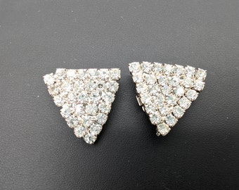 1930's Rhinestone Triangle Shoe Clips or Dress Accents Signed Bluette, France