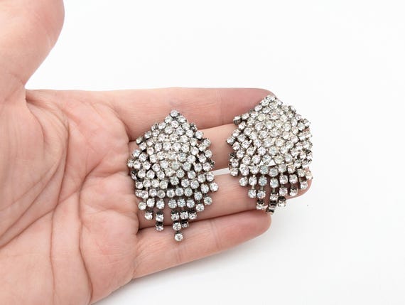 Silver Plated Rhinestone Dangle Waterfall Prom / … - image 2