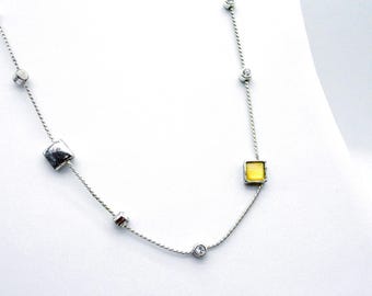 Vintage Anne Klein Silver & Yellow Chain Necklace - 24"