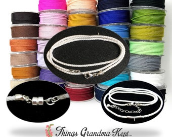 Sterling Silver & Silk Cord Necklace, High Quality, 2mm - 45 Colors, Any Length