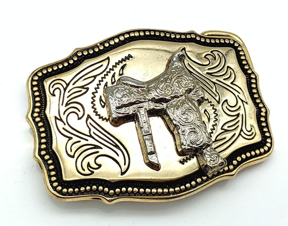 Silver & Gold Vermeil Western Saddle Belt Buckle