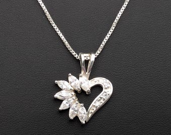 Sterling Silver & CZ Heart Pendant Necklace - 18"
