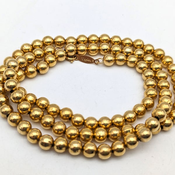 Signed Napier 6mm Gold Tone Beaded Chain Necklace - 24"