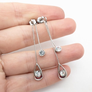 Vintage Lia Sophia Silver Tone &quot;Hidden Secret 2-Part Crystal Drop Earrings - 2.5&quot;