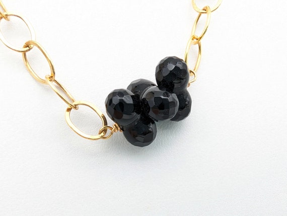 Vintage 14K Gold Filled Link Chain & Faceted Blac… - image 6