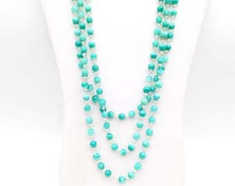 84" Long Vintage Blue-Green Murano Glass & Crystal Bead Necklace