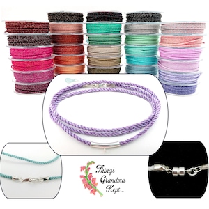 Sterling Silver & Sparkling Silk Cord Necklace, High Quality, 2mm - 33 Colors, Any Length