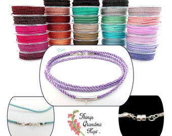 Sterling Silver & Sparkling Silk Cord Necklace, High Quality, 2mm - 33 Colors, Any Length