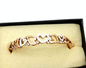 Vintage Rose Gold & Silver Heart Bangle Bracelet Signed Napier in Original Box