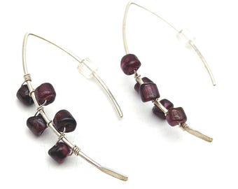 Vintage Garnet & Sterling Silver Drop Earrings