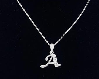 Sterling Silver & CZ Letter "A" Pendant Necklace - 18"